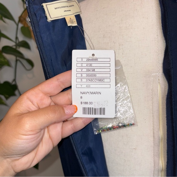 ANTHROPOLOGIE Moulinette Soeurs Navy Gold Trim Beading Dress - Picture 10 of 13